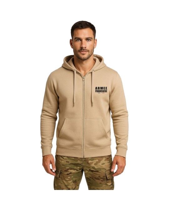 SWEAT SHIRT ZIPPÉ À CAPUCHE SABLE ARMÉE FRANÇAISE