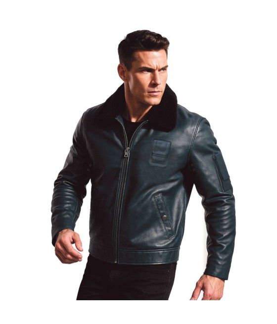 BLOUSON PILOTE CUIR BLEU...