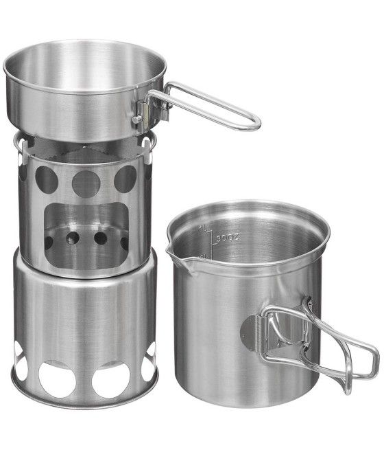 Popote Travel en inox kit de cuisine de camping avec réchaud