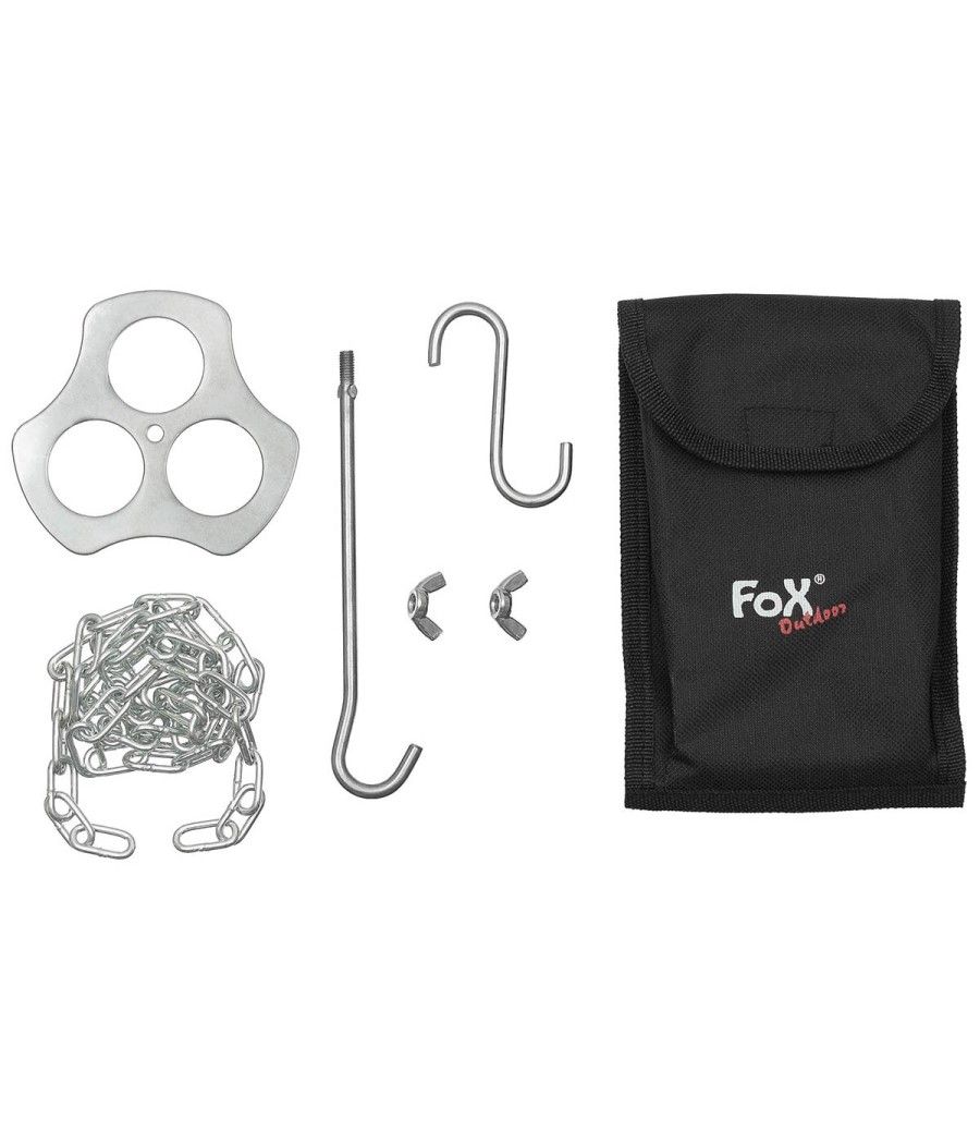 Kit support trépied camping pour suspendre une gamelle au-dessus du feu