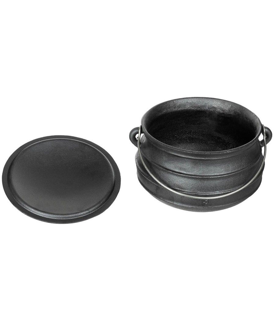Marmite de bivouac en fonte avec couvercle et anse pliable