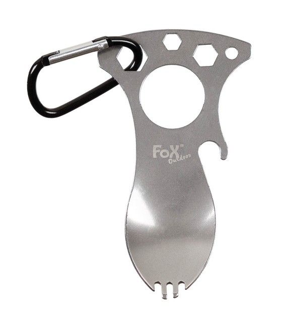 Spork multifonction inox avec mousqueton fourchette cuillère camping randonnée bivouac