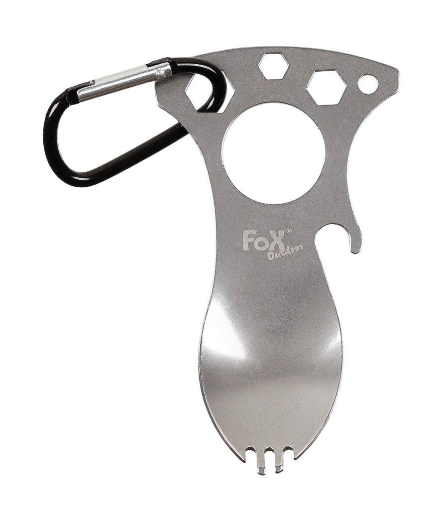Spork multifonction inox avec mousqueton fourchette cuillère camping randonnée bivouac
